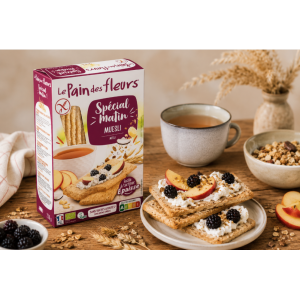 Présentation des tartines sans gluten Special Matin saveur muesli, vegan et bio - Pain des fleurs