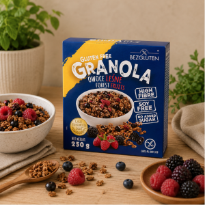 Présentation de Granola Croquant sans gluten aux fruits rouges - Bezgluten