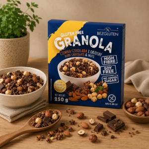 Présentation du Granola Croquant Sans Gluten au Chocolat Noir et Noisettes - Bezgluten