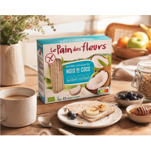 Présentation des Tartines craquantes à la noix de coco sans gluten, vegan et bio - Le Pain des fleurs
