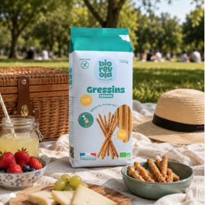 Présentation des gressins au sésame bio sans gluten Biorevola