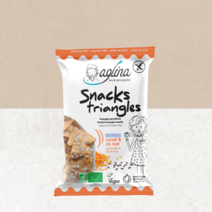 Sachet de  snacks salés saveur lentilles corail et riz noir sans gluten et bio - Aglina