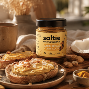 Présentation Pâte à tartiner salée sans gluten et sans lactose saveur curry coco - Saltie