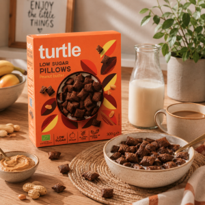 Présentation des Céréales sans gluten et bio, fourrées au beurre de cacahuète - Turtle