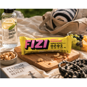 Présentation barre sans gluten et vegan saveur caramel et noix de cajou - Fizi
