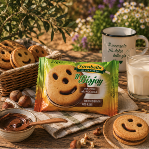 Présentation de Biscuit Bisjoy sans gluten fourré à la crème de noisettes - Farabella
