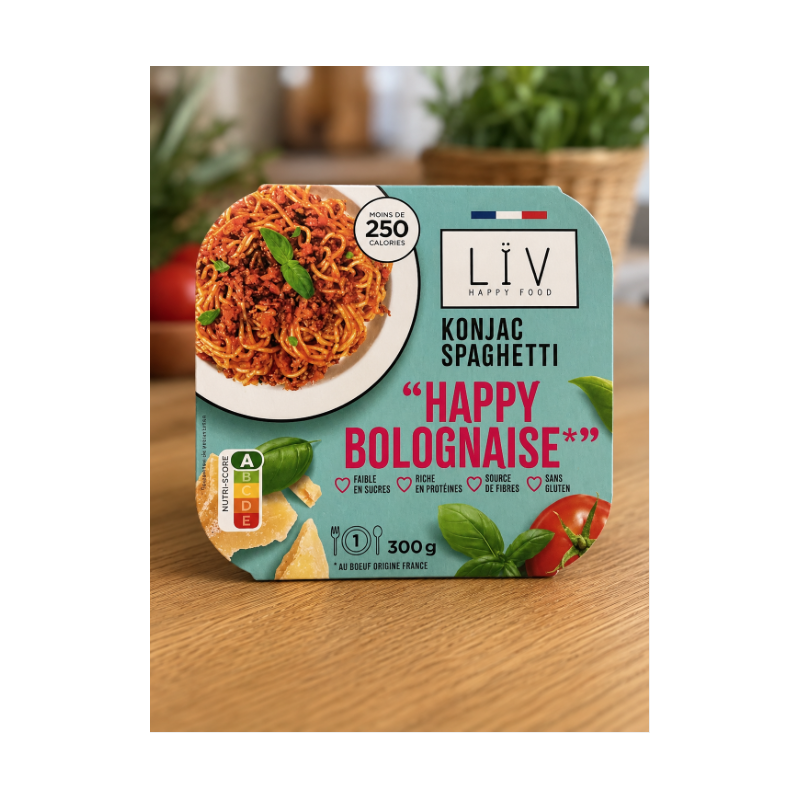 Barquette de plat préparé konjac spaghetti Happy Bolognaise sans gluten - LIV