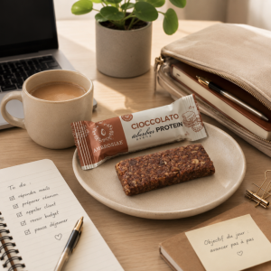 Suggestion de présentation de la barre sans gluten protéinée bio à l'avoine et chocolat - Ambrosiae