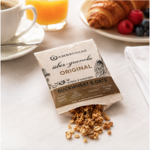Présentation du Lot de 10 sachets de granola saveur sarrasin et avoine sans gluten et bio - Ambrosiae