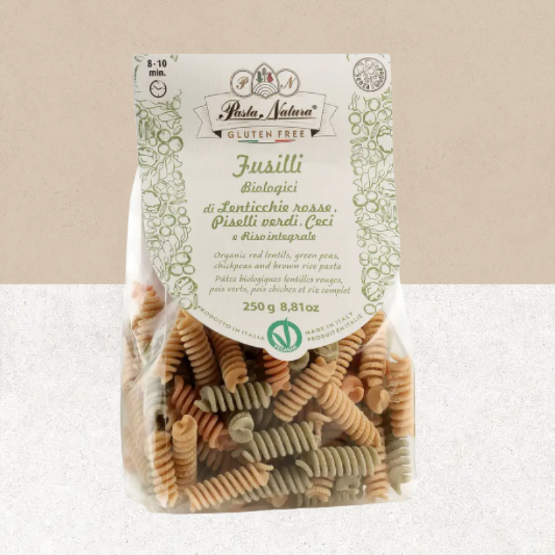 Sachet de pâtes fusilli sans gluten aux légumineuses et riz complet - Pasta Natura