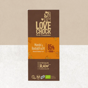 Tablette de chocolat noir 85 % sans gluten et bio aux amandes et au fruit du baobab - Love Chock