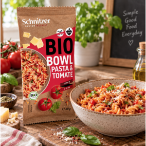 Suggestion de présentation de préparation pour Bowl de Fusilli à la Tomate Sans Gluten et Bio - Schnitzer