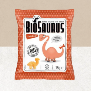 Sachet de chips bio sans gluten en forme de dinosaure saveur ketchup - BIOSAURUS