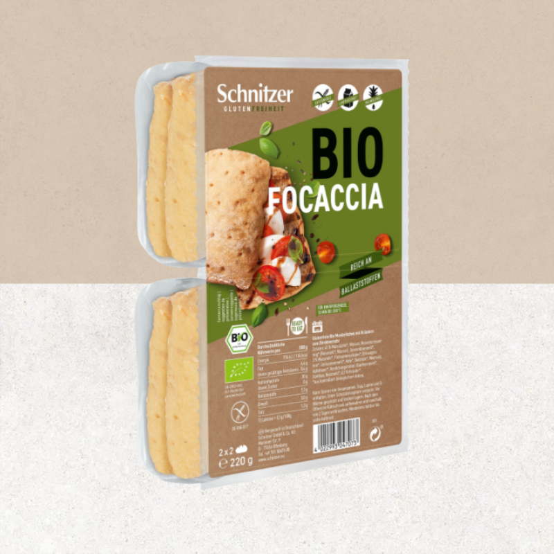 Paquet de focaccia bio – 4 petits pains sans gluten 220 g – Schnitzer