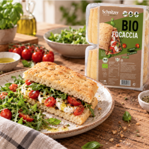 Présentation d'une focaccia bio sans gluten 220 g – Schnitzer