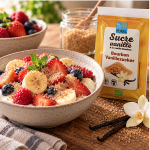 Suggestion de dessert avec le Sucre Vanillé Sans Gluten, Vegan et Bio - Pural