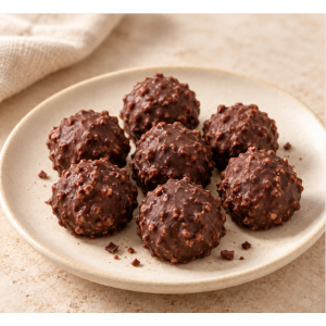 Suggestion de présentation des minis rochers pralinés au chocolat noir sans guten et bio - Dardenne