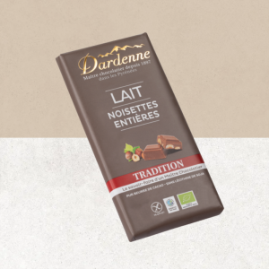 Tablette de chocolat au lait Tradition sans gluten et bio avec des noisettes entières - Dardenne