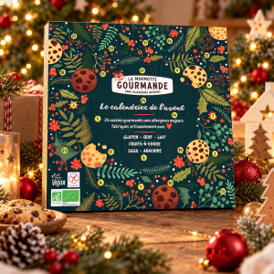 Suggestion de présentation du calendrier de l’Avent gourmand bio – Cookies sans gluten & vegan – La Marmotte Gourmande