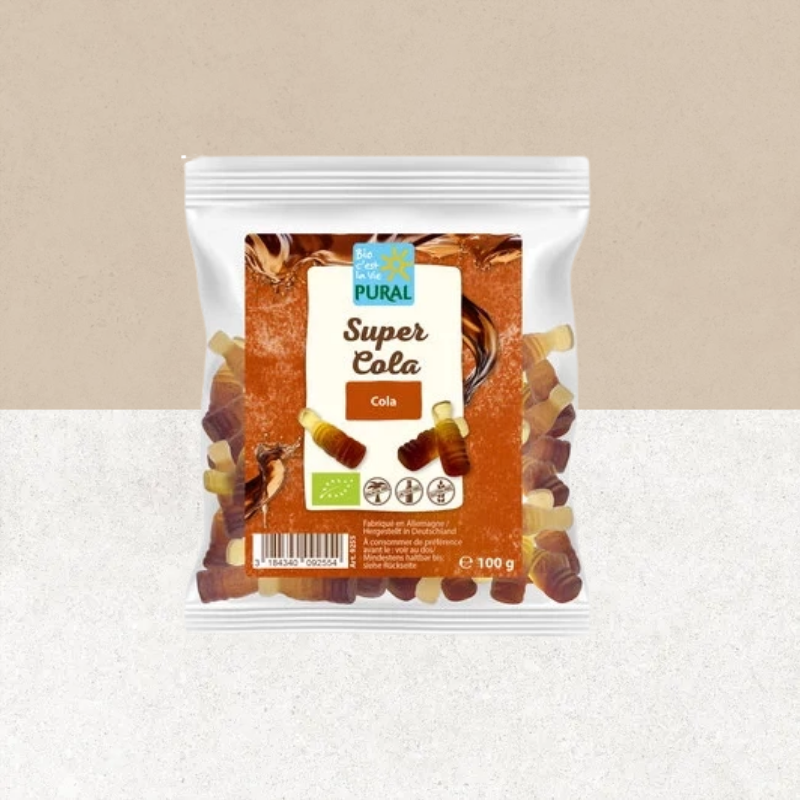 Sachet de 100 g de Super Cola – Bonbons bio goût cola sans gluten – Pural