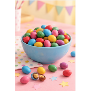 Suggestion de présentation des cacahuètes au chocolat au lait dragéifiées Colour' Mix – Pural