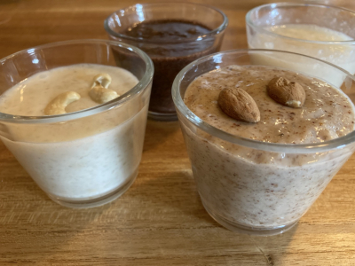 Crèmes desserts sans gluten chocolat, amande, noix de cajou 